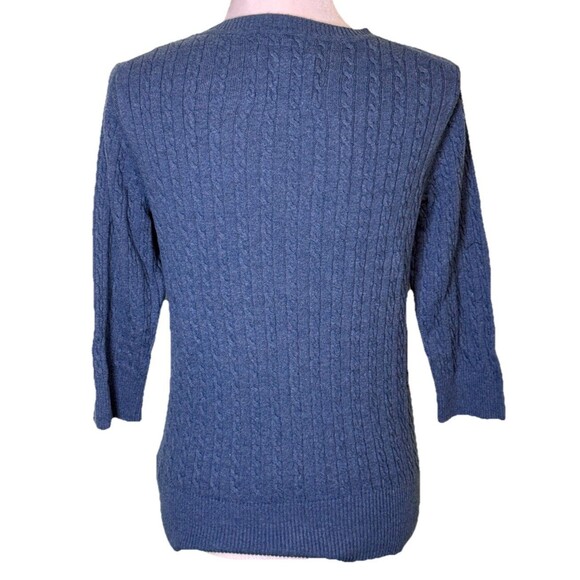 Natural Reflections Women’s Blue Cable Knit Sweater V-Neck 3/4 Sleeve Classic Sm - Picture 3 of 8